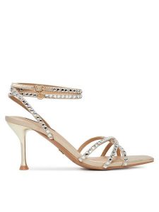 Nine West Sandały SM237-011A Złoty. Żółte sandały Nine West, bez wzorów, ze skóry, bez obcasa, na szpilce, bez zapięcia. Za 249,99 zł.