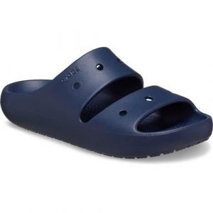 Klapki damskie Crocs Classic V2. Niebieskie klapki Crocs, bez wzorów, z materiału, bez obcasa. Za 209,99 zł.