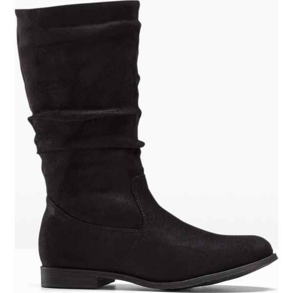 Kozaki. Czarne kozaki bonprix, bez wzorów, bez obcasa, bez zapięcia. Za 169,99 zł.