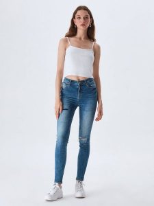 LTB Dżinsy "Amy" - Skinny fit - w kolorze niebieskim rozmiar: W29/L36. Niebieskie jeansy LTB, z aplikacjami, z podwyższonym stanem. Za 83,42 zł.