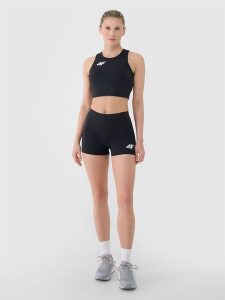 4F Legginsy krótkie treningowe damskie - czarne XXS. Czarne legginsy 4f, bez wzorów, z dzianiny, krótkie. Za 89,99 zł.