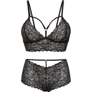 Biustonosz + figi panty "ouvert" (2 części) bonprix czarny. Figi marki bonprix. Za 74,99 zł.