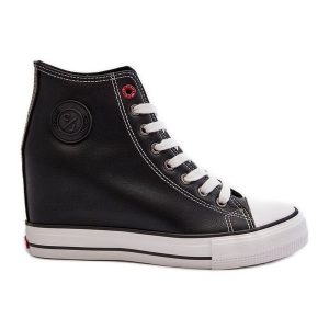 Trampki Damskie Na Koturnie Cross Jeans NN2R4005 Czarne. Czarne trampki bez wzorów, z jeansu, bez zapięcia. Za 212,52 zł.