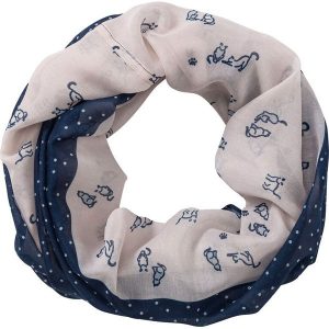 Szal koło bonprix ciemnoniebiesko-biało-bladoróżowy. Niebieskie szaliki marki bonprix, bez wzorów, z materiału. Za 44,99 zł.
