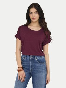 ONLY T-Shirt Moster 15106662 Bordowy Regular Fit. Czerwone t-shirty ONLY, m, bez wzorów, z wiskozy, bez kołnierzyka, bez ramiączek. Za 89,99 zł.