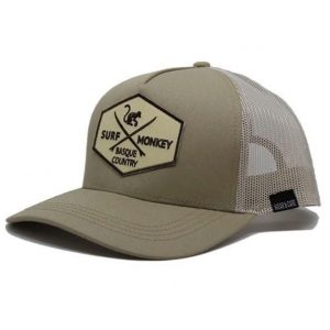 Czapka Trucker - 5 Paneli / Z Recyklingu (Beżowy/Kaki). Brązowe czapki SURF MONKEY, z aplikacjami, z bawełny. Za 135,96 zł.