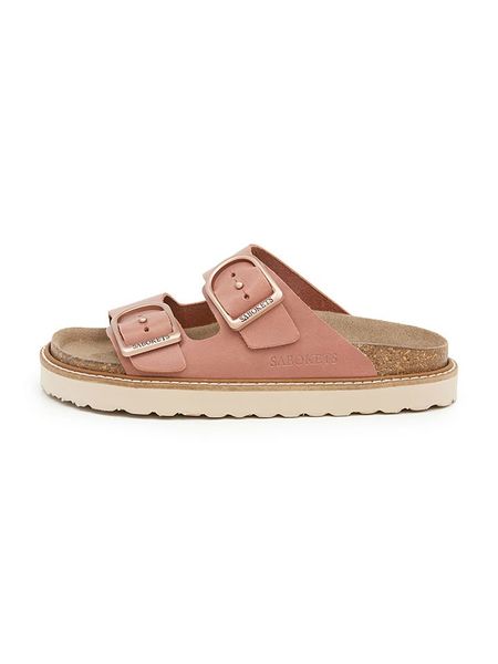 SABOKETS Skórzane klapki w kolorze jasnoróżowym rozmiar: 37. Różowe klapki SABOKETS, bez wzorów, z otwartym noskiem, bez obcasa. Za 113,90 zł.