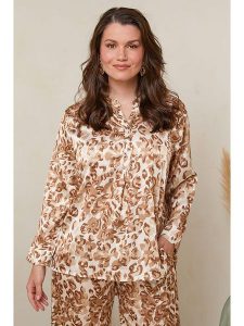 Curvy Lady Bluzka w kolorze karmelowo-kremowym rozmiar: 48/50. Brązowe bluzki Curvy Lady, bez wzorów, klasyczne, bez kołnierzyka, bez ramiączek. Za 79,21 zł.