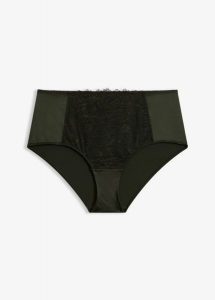 Figi maxi panty z koronką w kwiaty. Zielone figi bonprix, bez wzorów, z koronki. Za 14,99 zł.