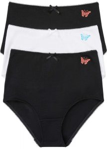 Figi z wysoką talią (3 pary) z bawełną organiczną. Czarne figi bonprix, bez wzorów, z bawełny. Za 47,97 zł.