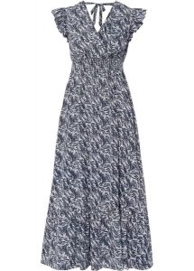 Sukienka midi z rękawami motylkowymi. Niebieskie sukienki bonprix, bez wzorów, eleganckie, bez kołnierzyka, bez ramiączek, midi. Za 137,99 zł.