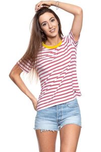 MUSTANG T SHIRT DAMSKI Alina Stripe Tee 1009421 11721. Białe t-shirty Mustang, s, bez wzorów, bez kołnierzyka, bez ramiączek. W wyprzedaży za 39,99 zł.