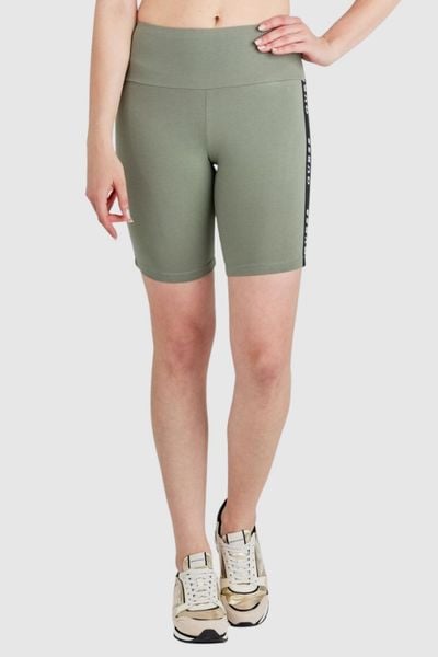GUESS Zielone krótkie legginsy damskie z lampasami, Rozmiar XS. Zielone legginsy Guess, z aplikacjami, krótkie. W wyprzedaży za 96,99 zł.