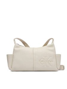 Calvin Klein Torebka Pockets Monologo Crossbody LV04F3687G Kremowy. Białe torebki klasyczne Calvin Klein, bez wzorów, ze skóry, bez dodatków. Za 409,99 zł.