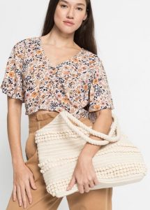 Torba shopper materiałowa. Brązowe shopper bag bonprix, bez wzorów, z materiału, bez dodatków. Za 109,99 zł.