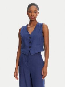 Marella Kamizelka Anemone 2515151012 Niebieski Regular Fit. Niebieskie kamizelki Marella, bez wzorów, ze lnu, bez kołnierzyka, bez ramiączek, bez kaptura. Za 379,99 zł.