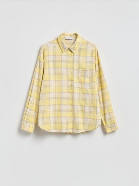 Koszula w kratę - jasnożółty. Żółte koszule Reserved, l, bez wzorów, z bawełny, bez kołnierzyka, bez ramiączek. Za 139,99 zł.