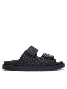 Tommy Hilfiger Klapki Double Strap Raffia FW0FW09122 Czarny. Czarne klapki TOMMY HILFIGER, bez wzorów, z syntetyku, bez obcasa. Za 343,99 zł.
