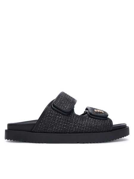 Tommy Hilfiger Klapki Double Strap Raffia FW0FW09122 Czarny. Czarne klapki TOMMY HILFIGER, bez wzorów, z syntetyku, bez obcasa. Za 343,99 zł.