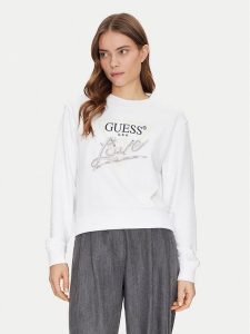 Guess Bluza W5GQ05 KB683 Biały Reglan Fit. Białe bluzy Guess, l, z aplikacjami, z bawełny, bez kaptura. Za 219,99 zł.