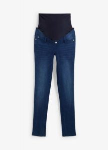 Jeansy ciążowe z ocieplającą spodnią stroną, slim fit. Niebieskie jeansy bonprix, bez wzorów, z bawełny. Za 189,99 zł.