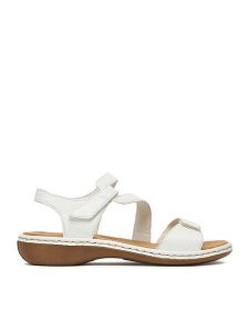 Rieker Sandały CEO-659C7-80 Biały. Białe sandały Rieker, bez wzorów, ze skóry, bez obcasa, na płaskiej podeszwie, bez zapięcia. Za 319,99 zł.