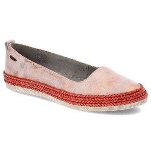 Espadryle damskie Maciejka, wsuwane espadryle z połyskującej skóry naturalnej i płaska jasną podeszwą, miedziane, 02938-32-00-5. Brązowe espadryle Maciejka, bez wzorów, ze skóry, bez obcasa, na płaskiej podeszwie. Za 169,00 zł.