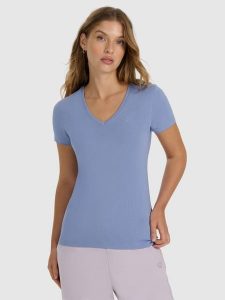 4F T-shirt slim gładki damski - granatowy XXL. Niebieskie t-shirty 4f, xxl, bez wzorów, z bawełny, bez kołnierzyka, bez ramiączek. Za 59,99 zł.