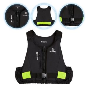 Kamizelka asekuracyjna AQUASTIC Active 50N. Czarne kamizelki AQUASTIC, l, bez wzorów, bez kołnierzyka, bez ramiączek, bez kaptura. Za 229,99 zł.