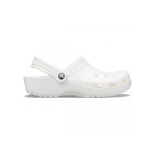 Klapki dla dorosłych Crocs Classic. Białe klapki Crocs, bez wzorów, bez obcasa. W wyprzedaży za 169,00 zł.