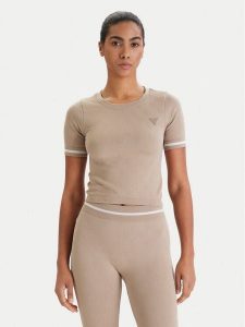 Guess T-Shirt V6RP02 Z4692 Beżowy Slim Fit. Brązowe t-shirty Guess, l, z aplikacjami, z syntetyku, bez kołnierzyka, bez ramiączek. Za 219,99 zł.