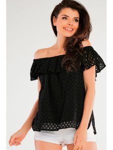 Awama Bluzka w kolorze czarnym rozmiar: S/M. Czarne bluzki Awama, m, bez wzorów, z bawełny, bez kołnierzyka, bez ramiączek. Za 119,99 zł.