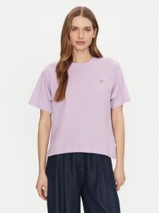 Guess Jeans T-Shirt W4YI05 K8HM0 Fioletowy Regular Fit. Fioletowe t-shirty Guess Jeans, xs, z aplikacjami, z bawełny, bez kołnierzyka, bez ramiączek. Za 99,99 zł.