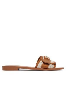 Guess Klapki FLJEL5 FAB03 Brązowy. Brązowe klapki Guess, z aplikacjami, z materiału, bez obcasa. Za 182,99 zł.