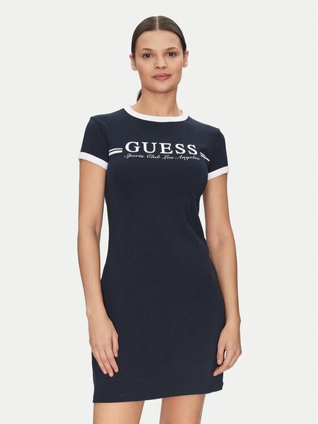 Guess Sukienka codzienna V5GK02 KCQX1 Granatowy Slim Fit. Niebieskie kombinezony Guess, xs, z aplikacjami, z bawełny, bez kołnierzyka, bez ramiączek. Za 139,99 zł.