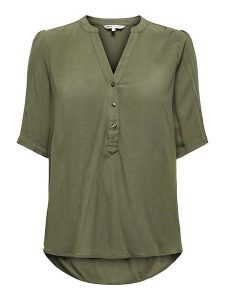 ONLY Bluzka w kolorze khaki rozmiar: 34. Brązowe bluzki ONLY, s, bez wzorów, z wiskozy, klasyczne, bez kołnierzyka, bez ramiączek. Za 65,85 zł.