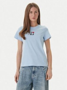 Guess Jeans T-Shirt W6GI45 K8HM0 Błękitny Regular Fit. Niebieskie t-shirty Guess Jeans, xxl, z aplikacjami, z bawełny, bez kołnierzyka, bez ramiączek. Za 168,99 zł.