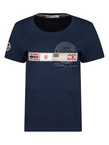 Geographical Norway Koszulka "Jorama" w kolorze granatowym rozmiar: XL. Niebieskie bluzki Geographical Norway, xl, bez wzorów, z bawełny, bez kołnierzyka, bez ramiączek. Za 48,28 zł.