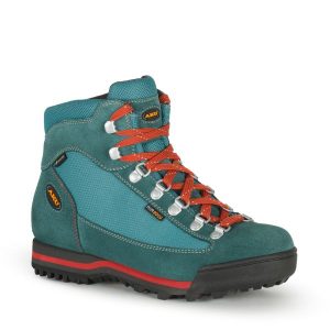 Buty sportowe trekkingowe damskie Aku Ultralight Gore-tex skóra. Niebieskie buty trekkingowe Aku, z gore-texu, bez zapięcia. Za 449,00 zł.