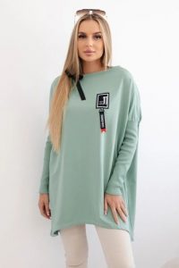 Bluza oversize z asymetrycznymi bokami ciemny miętowy. Zielone bluzy KESI, l, bez wzorów, z bawełny, bez kaptura. Za 209,11 zł.