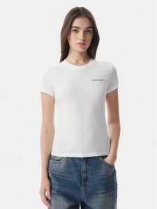 Tommy Jeans T-Shirt Ess Logo DW0DW23479 Biały Slim Fit. Białe t-shirty Tommy Jeans, l, bez wzorów, z bawełny, bez kołnierzyka, bez ramiączek. Za 129,99 zł.