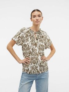 Vero Moda Bluzka "Imma" w kolorze kremowo-oliwkowym rozmiar: XS. Brązowe bluzki Vero Moda, xs, bez wzorów, z wiskozy, bez kołnierzyka, bez ramiączek. Za 43,99 zł.