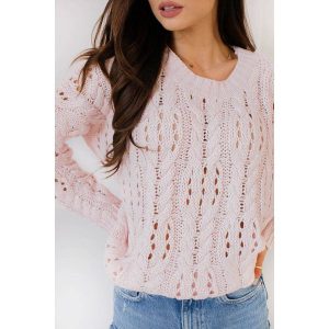 Sweter damski z wełną okrągłym dekoltem i pięknym splotem różowy. Czerwone sukienki Sukienki.shop, na lato, s, z materiału, bez kołnierzyka. Za 139,00 zł.