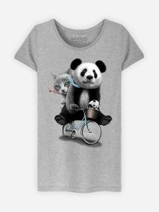 WOOOP Koszulka "Panda Bicycle" w kolorze szarym rozmiar: XXL. Szare bluzki Wooop, xxl, bez wzorów, z wiskozy, bez kołnierzyka, bez ramiączek. Za 56,99 zł.