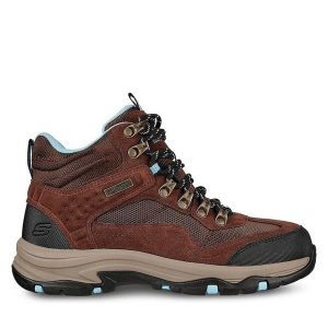Trapery Skechers. Brązowe buty zimowe Skechers, bez obcasa, bez zapięcia. Za 429,99 zł.