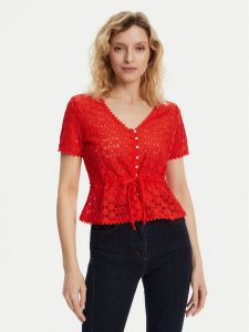 Morgan Bluzka 231-DATE Czerwony Slim Fit. Czerwone bluzki Morgan, xl, bez wzorów, z syntetyku, bez kołnierzyka, bez ramiączek. Za 129,99 zł.