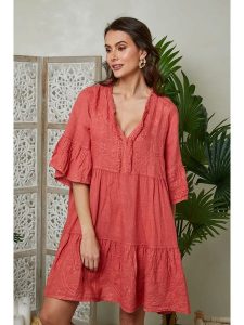 Lin Passion Lniana sukienka w kolorze czerwonym rozmiar: 34/36. Czerwone sukienki Lin Passion, bez wzorów, ze lnu, klasyczne, bez kołnierzyka, bez ramiączek, mini. Za 173,99 zł.