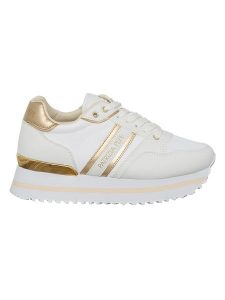 Patrizia Pepe Skórzane sneakersy w kolorze złoto-białym rozmiar: 39. Białe trampki Patrizia Pepe, bez wzorów, bez zapięcia. Za 355,78 zł.