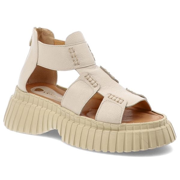 Sandały damskie Armodo, na grubej podeszwie ze skóry naturalnej na zamek, beżowe, 1510-2051. Brązowe sandały Armodo, bez wzorów, ze skóry, bez obcasa, bez zapięcia. Za 296,90 zł.