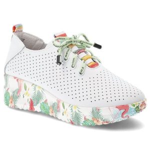 Półbuty damskie Artiker, skóra naturalna perforowana cholewka kolorowe sznurówki ozdobny język platformowa lekka podeszwa, białe, 58C0598. Białe półbuty ARTIKER, na lato, bez wzorów, ze skóry, bez obcasa, bez zapięcia. Za 199,00 zł.